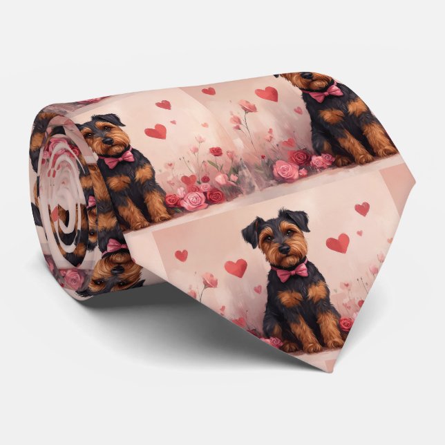 Gravata Airedale com Rosas - Dia dos Namorados (Rolled)
