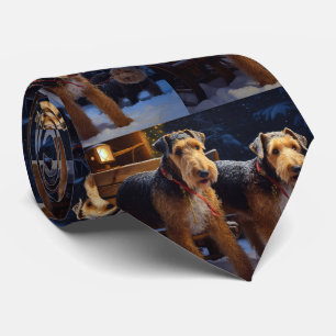Gravata Airedale Snowy Sleigh Passeia Decência de Natal