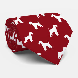 Gravata Airedale Terrier Dog Silhouettes Padrão Vermelho
