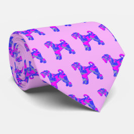 Gravata Airedale Terrier Dog Silhouket Rosa & Azul Rosa