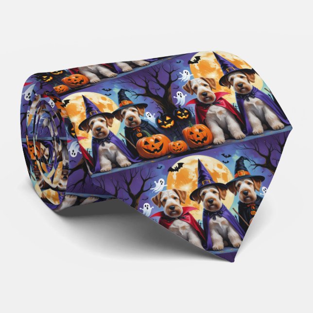 Gravata Airedale Terrier Dogs Pumpkin Halloween Engraçado (Rolled)