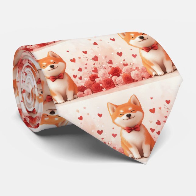 Gravata Akita com Rosas - Dia dos Namorados  (Rolled)