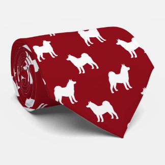 Gravata Akita Dog Breed Silhouettes Padrão Vermelho e Bran