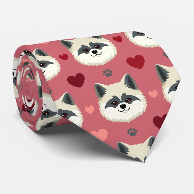 Gravata Akita Dog Valentine Hearts Pattern Cute Love (Rolled)