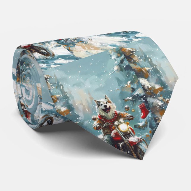 Gravata Alaskan Malamute Dog Dirigindo Motocicleta Natal (Rolled)