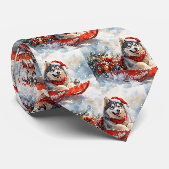 Gravata Alaskan Malamute em Sledge Deixe-o nevar no Natal (Rolled)