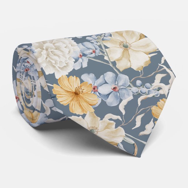Gravata ALGO BLUE FLORAL PATTERN Wedding (Rolled)