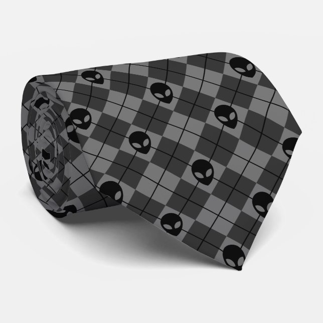 Gravata Alienígena Preto e Cinza Padrão Argyle (Rolled)