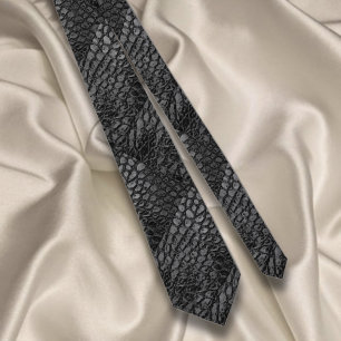 Gravata Alligator Preto Faux Leather・Duplo Lado