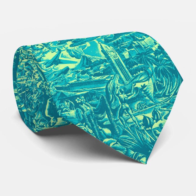 Gravata Aloha frente e verso cénico de Havaí impresso (Rolled)