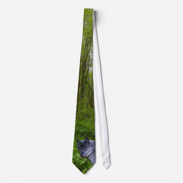 Gravata Alpha Male Cinza Wolf & Forest Willife Necktie (Frente)
