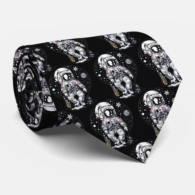 Gravata Alturas Cósmicas: Arte Retroativa Astronauta (Rolled)