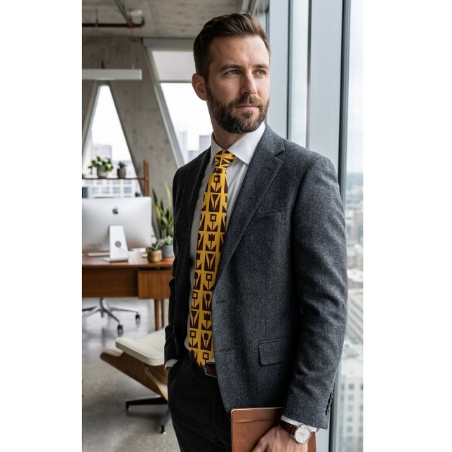 Gravata Amarela Masculina com Flores Geométricas A (Criador carregado)