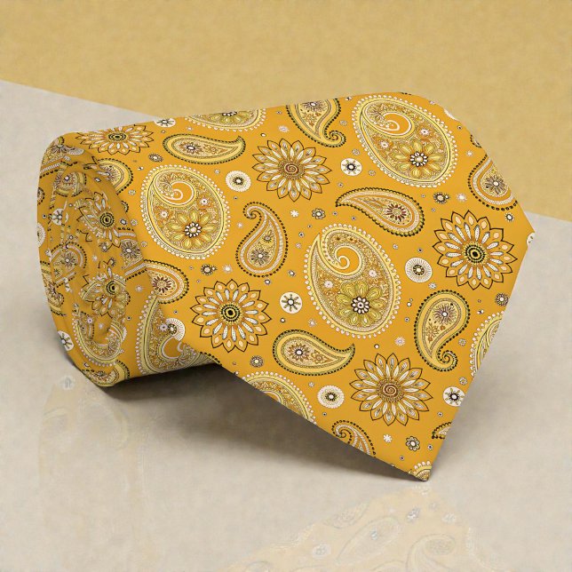 Gravata Amarela Retro Hippie Paisley (Criador carregado)