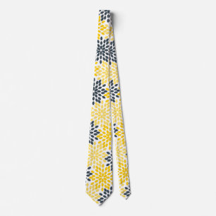 Gravata Amarelo e Cinza Carvão Moderno Floral