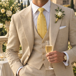 Gravata Amarelo Manteiga Dourado Herringbone Fleur Listra