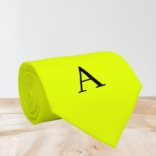 Gravata Amarelo Neon Retro Monograma Fluorescente Brilhant