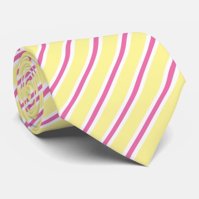 Gravata Amarelo, Rosa e Branco Diagonal Strike (Rolled)