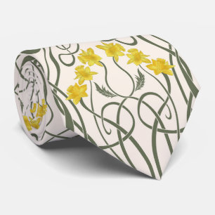 Gravata Amarelos Narcisos e Caules Creme Art Nouveau