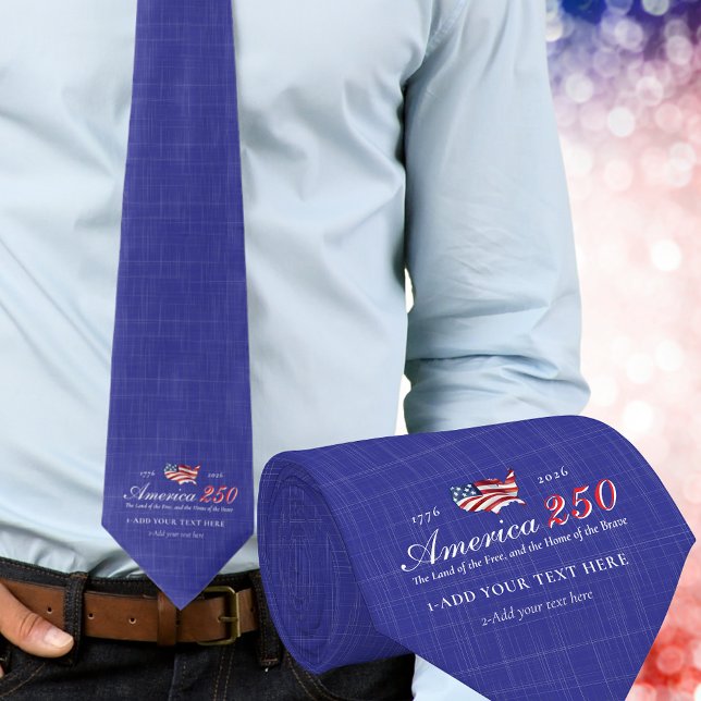 Gravata America 250 Land of Free Home Brave Patriotic Blue (America 250 Land of Free Home Brave Patriotic America Anthem Independence Day Keepsake Blue Neck Tie)