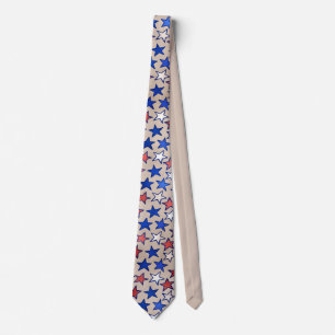 Gravata América Moderna Vermelho Branco Azul Estrelas Bege