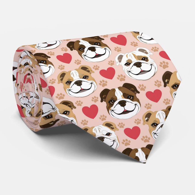 Gravata American Bulldog Valentine Hearts Pattern Dog Love (Rolled)