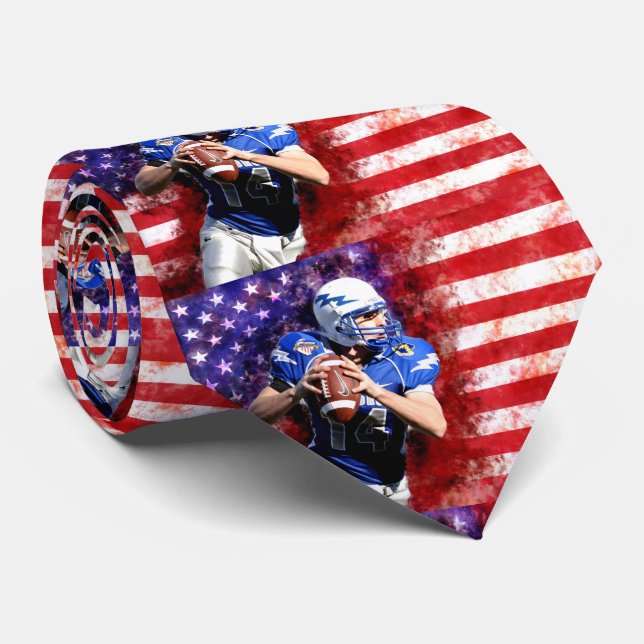 Gravata American Flag Football Patriotic Neck Tie (Rolled)