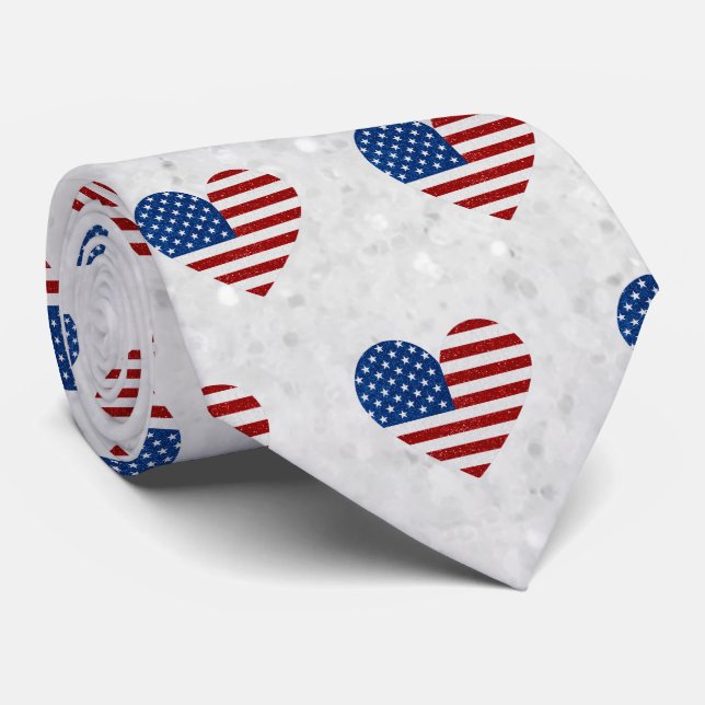 Gravata American Flag Heart 4 de julho Glitter (Rolled)