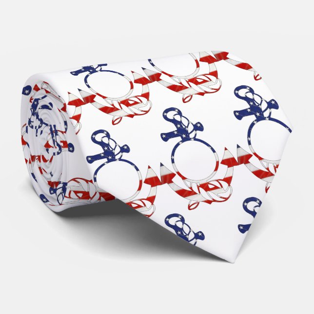 Gravata American Flag Nautical Anchor Neck Tie (Rolled)