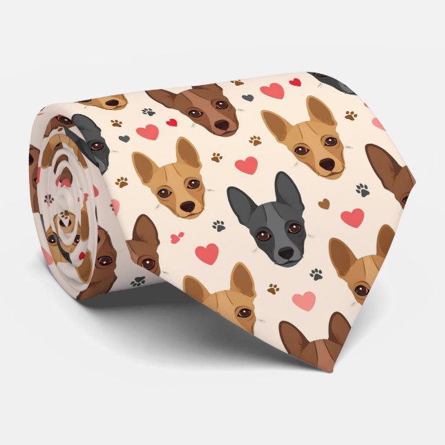 Gravata American Hairless Terrier Valentine Hearts Pattern (Rolled)
