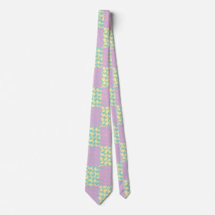 Gravata Amor Xadrez-Rosa Pastel, Amarelo, Roxo & Verde