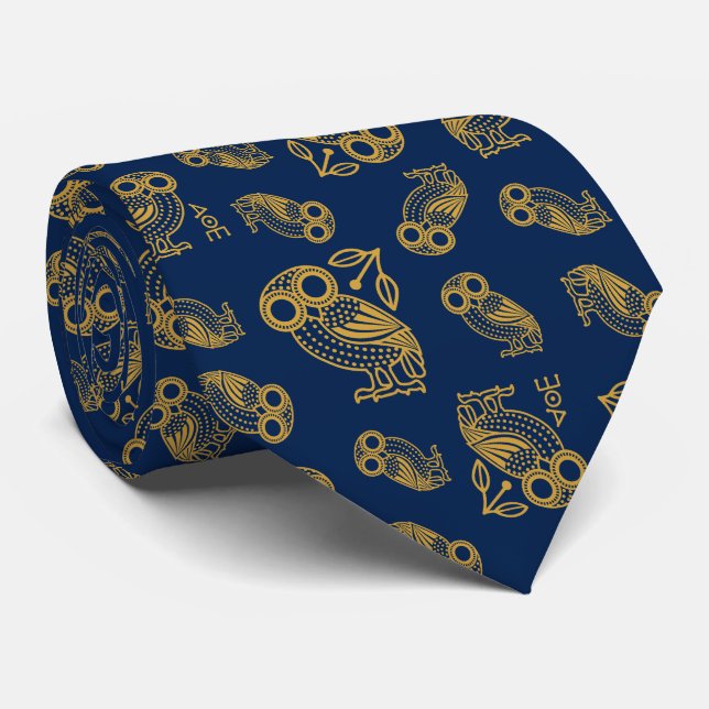 Gravata Ancient Greek Athenian Owl Pattern  (Rolled)