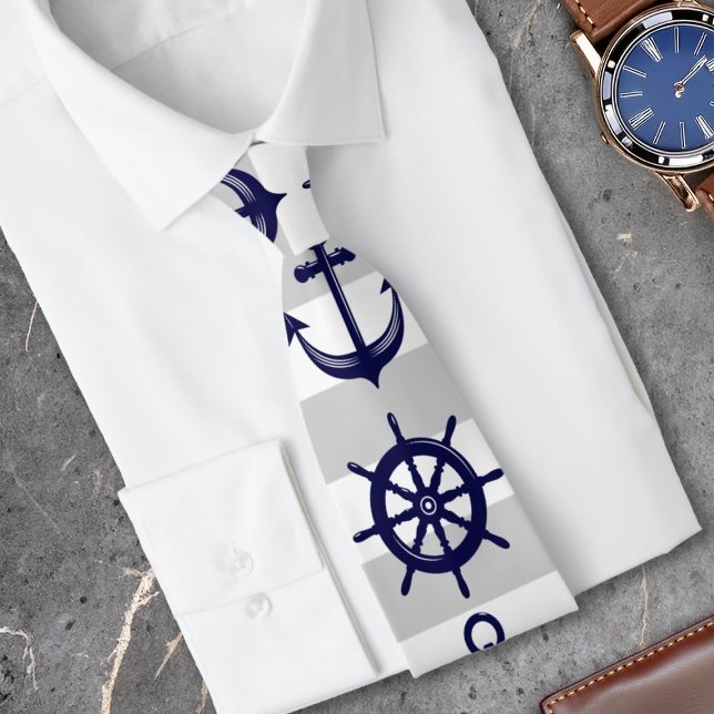 Gravata Âncora Azul Marinho e Roda de Barco Náutico (Criador carregado)