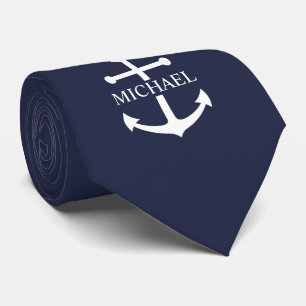 Gravata Âncora Azul Marinho Náutico Nome Personalizado