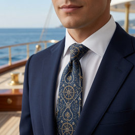 Gravata Âncora de Luxo Náutico Azul Marinho e Dourado
