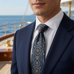 Gravata Âncora de Luxo Náutico Azul Marinho e Dourado