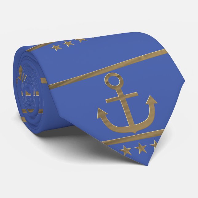 Gravata âncora dourada sobre fundo azul (Rolled)