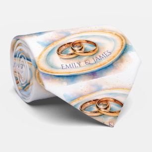 Gravata Anéis de Noiva de Rosa Dourada em Aquarela Elegant