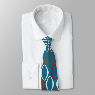 Gravata Anéis Oblongos Retro Branco, Vermelho, Marrom no T