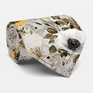 Gravata Anêmonas brancas e amarelas sobre fundo castanho-c