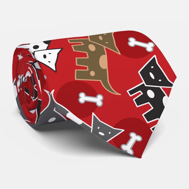 Gravata Animação Bonita Cachorros E Ossos Divertidos (Rolled)