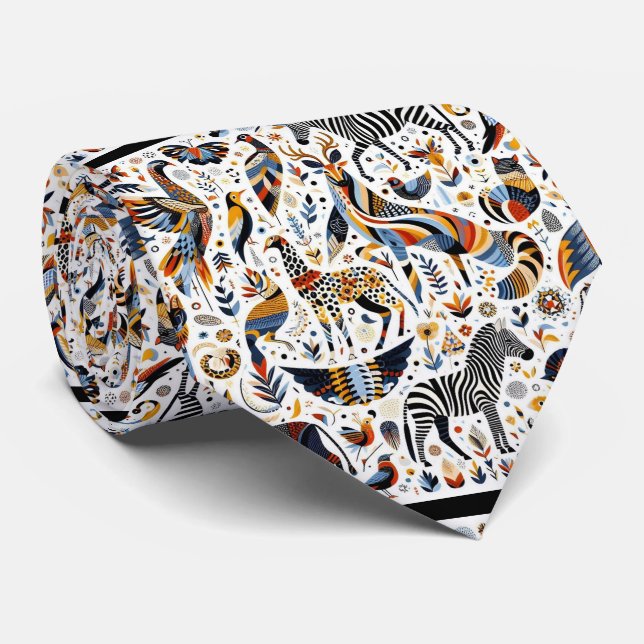 Gravata Animais Africanos Impressão Boho (Rolled)