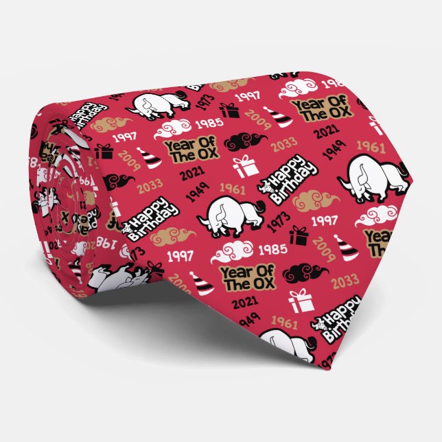 Gravata Aniversário Chinês - Nascer no Ano do Ox (Rolled)