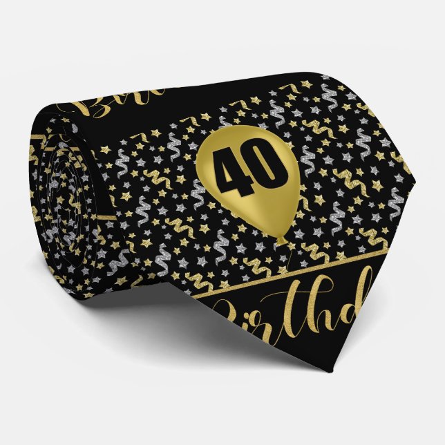 Gravata aniversário de 40 anos Dourado a preto com Confett (Rolled)