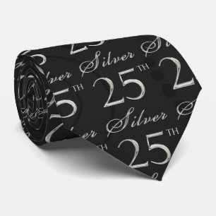 Gravata Aniversário do 25 Silver em Damasco Negro com Silv