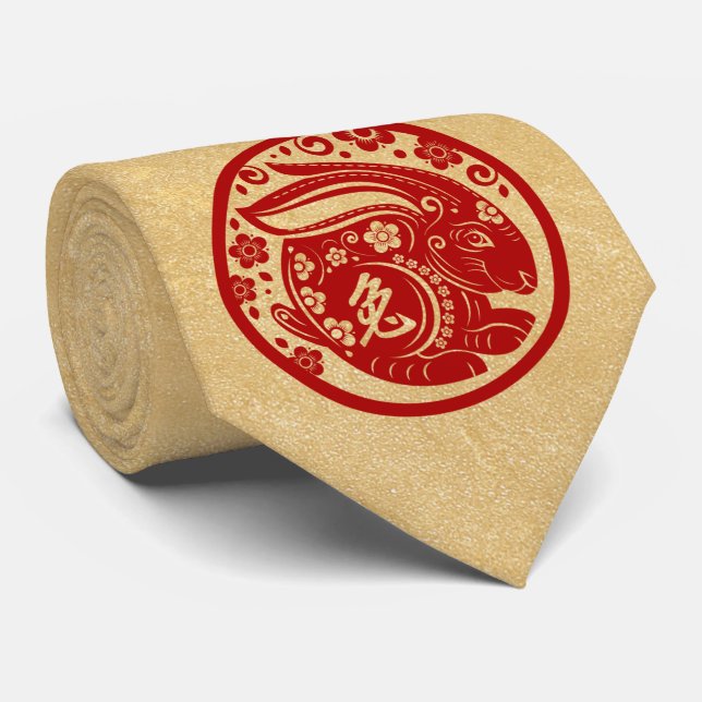 Gravata Ano Novo Chinês do Coelho 2023 (Rolled)