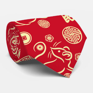 Gravata Ano Novo Chinês do Padrão de Rato - Vermelho e D