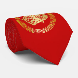 Gravata Ano vermelho dourado ornamentado de Papercut do