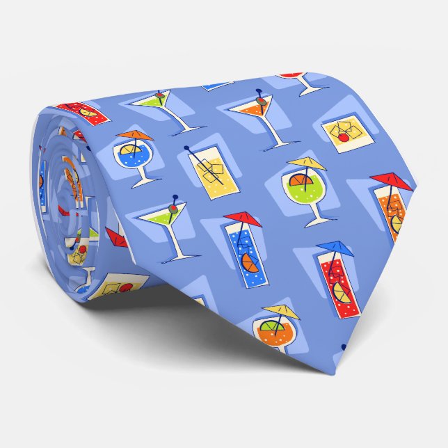Gravata Anos 50 de Hora Feliz Coquetel Céu Azul Tie (Rolled)