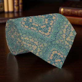 Gravata Antigo Damask Boho Teal E Beige, Afastado